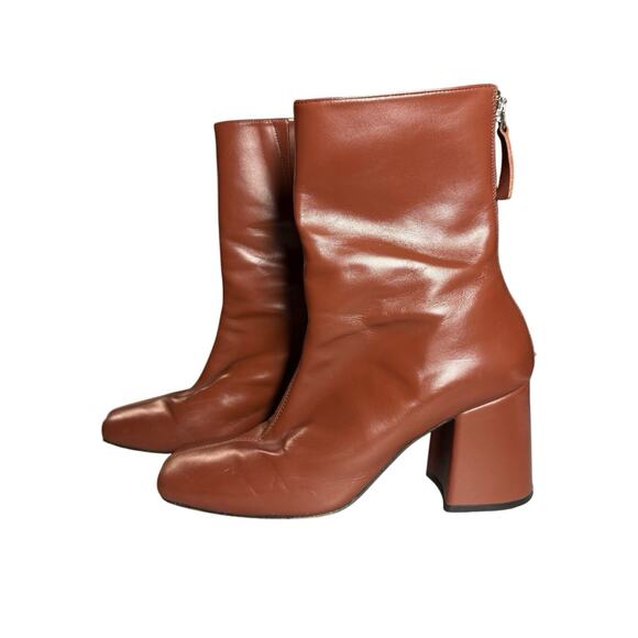 About Arianne Shoes - About Arianne Red Brown Chestnut Leather Square Toe Nico Heeled Boots 39 / US 9